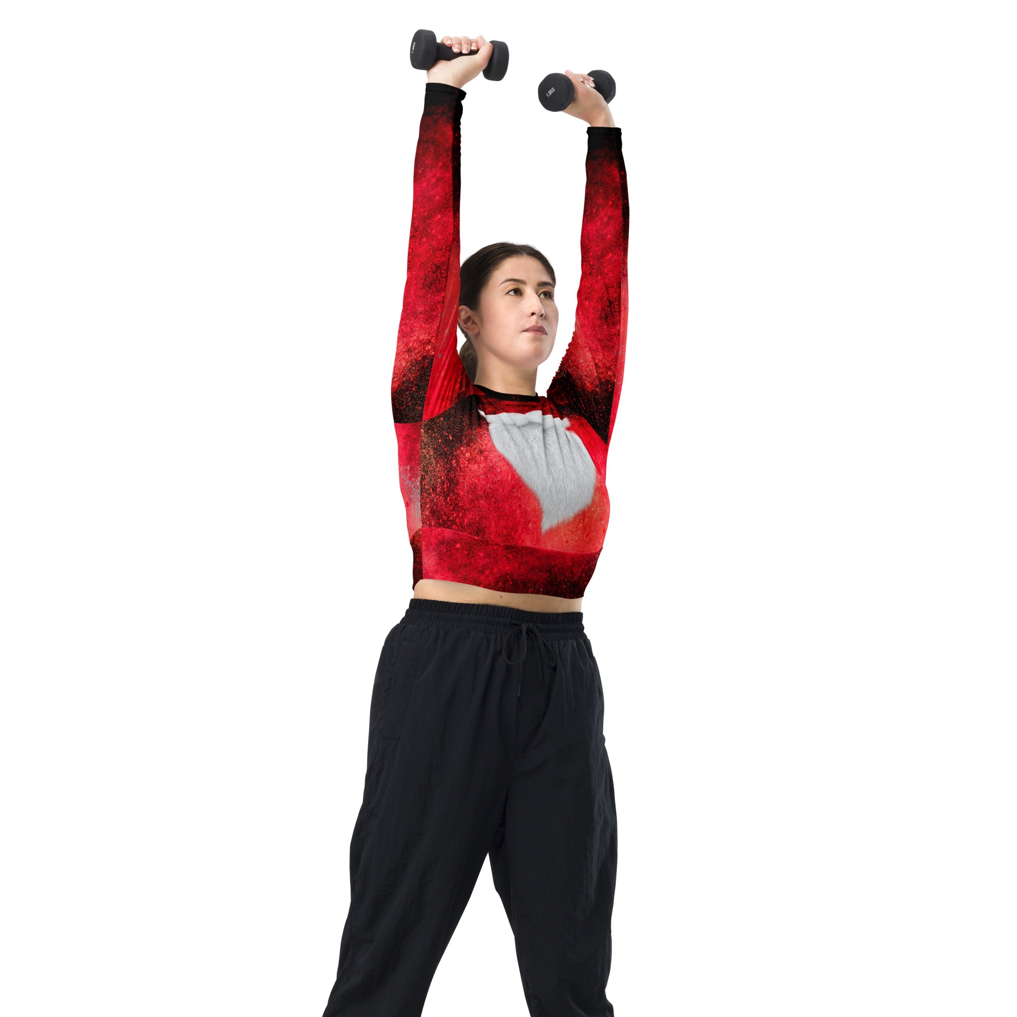 Christmas Party Cropped Top. Long Sleeved Christmas Colors Streetwear or Activewear. WickedYo.